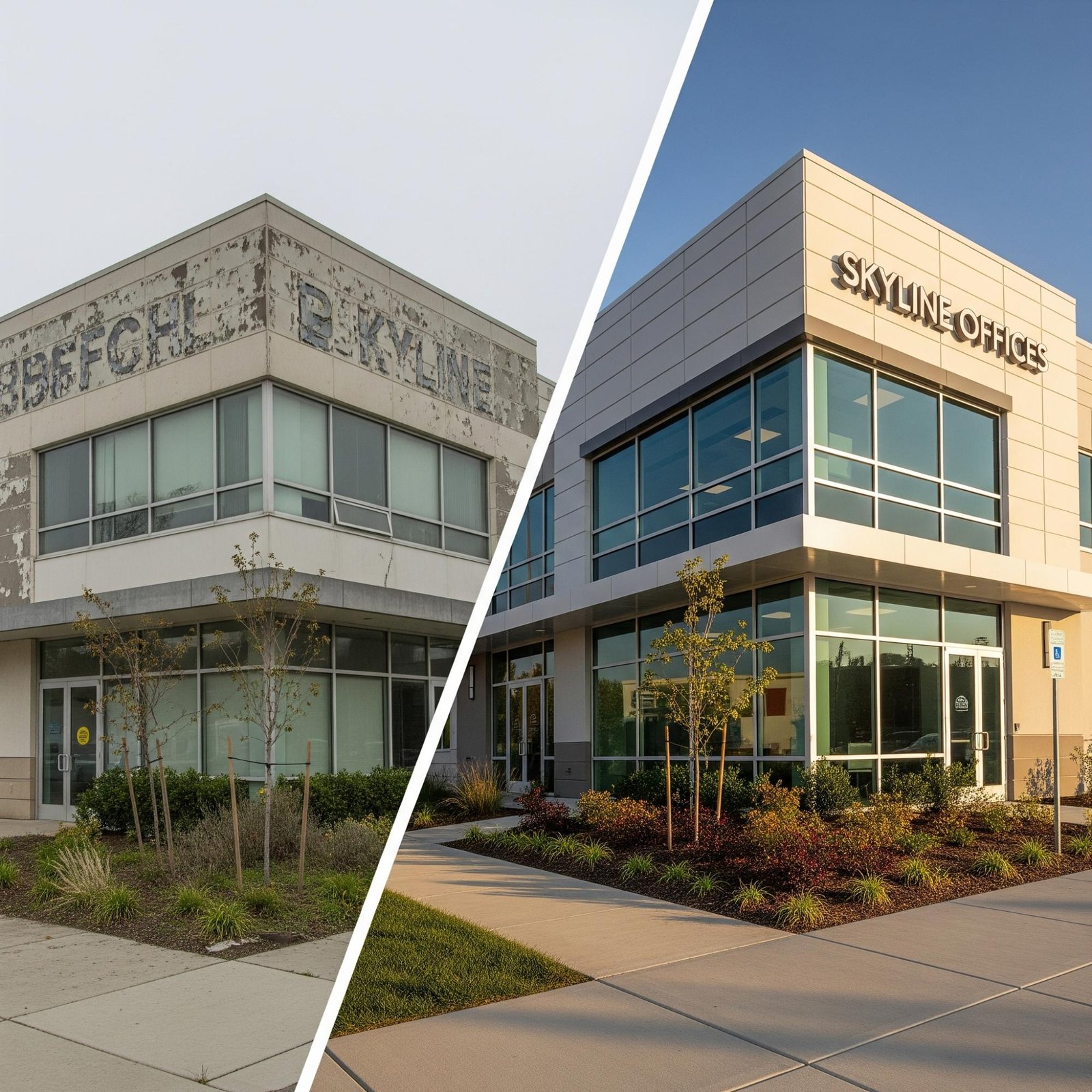 Split image showing a dated property and a modern renovation.