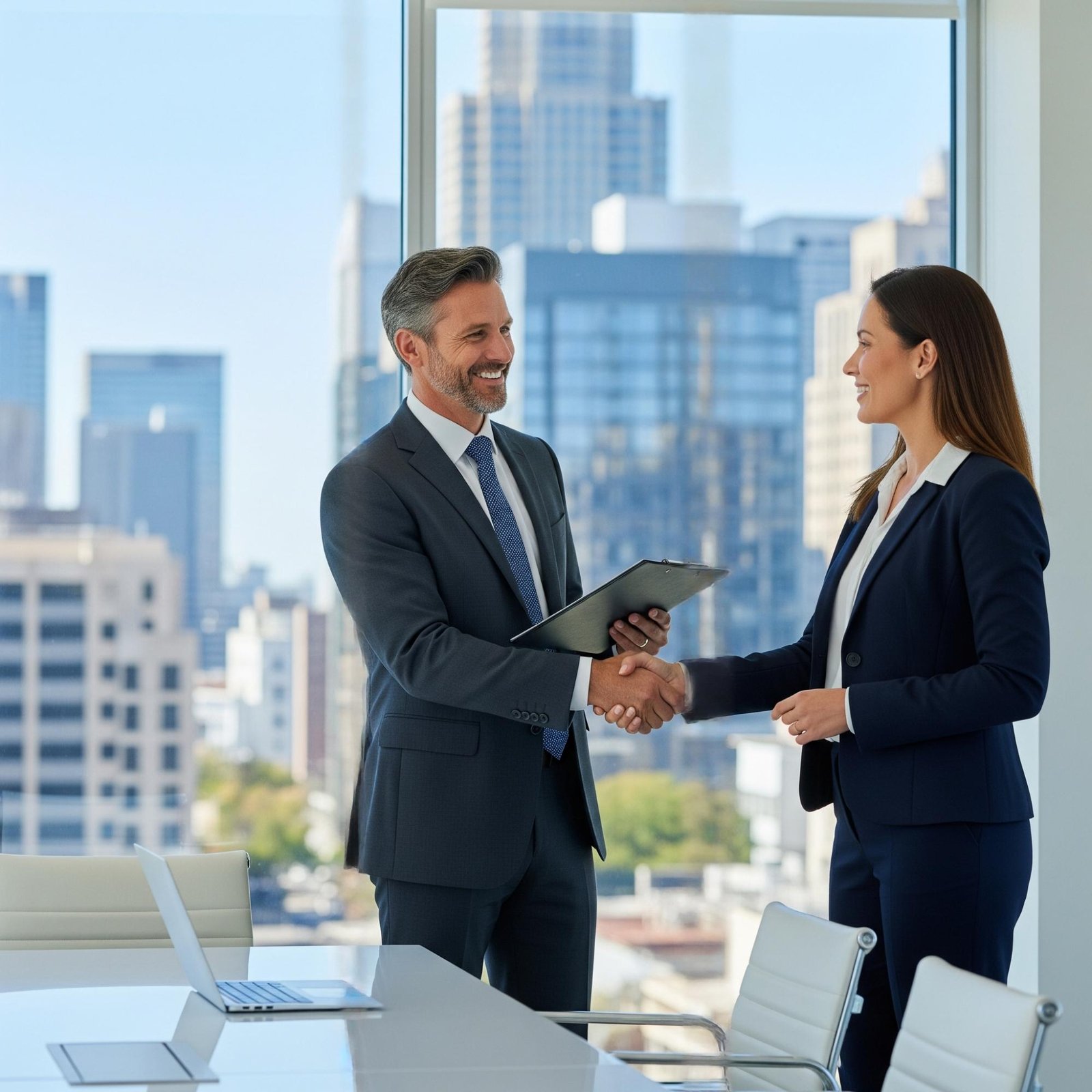 Successful commercial lease negotiation results in a handshake deal.