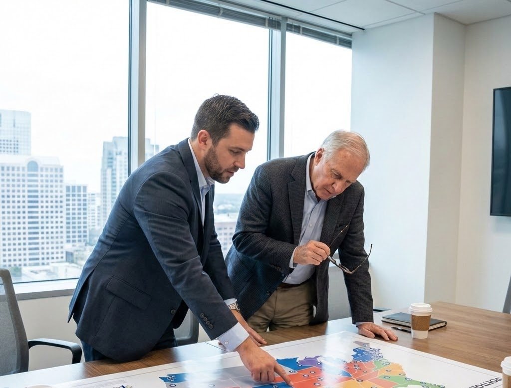 Commercial real estate investor reviewing niche investment portfolio.